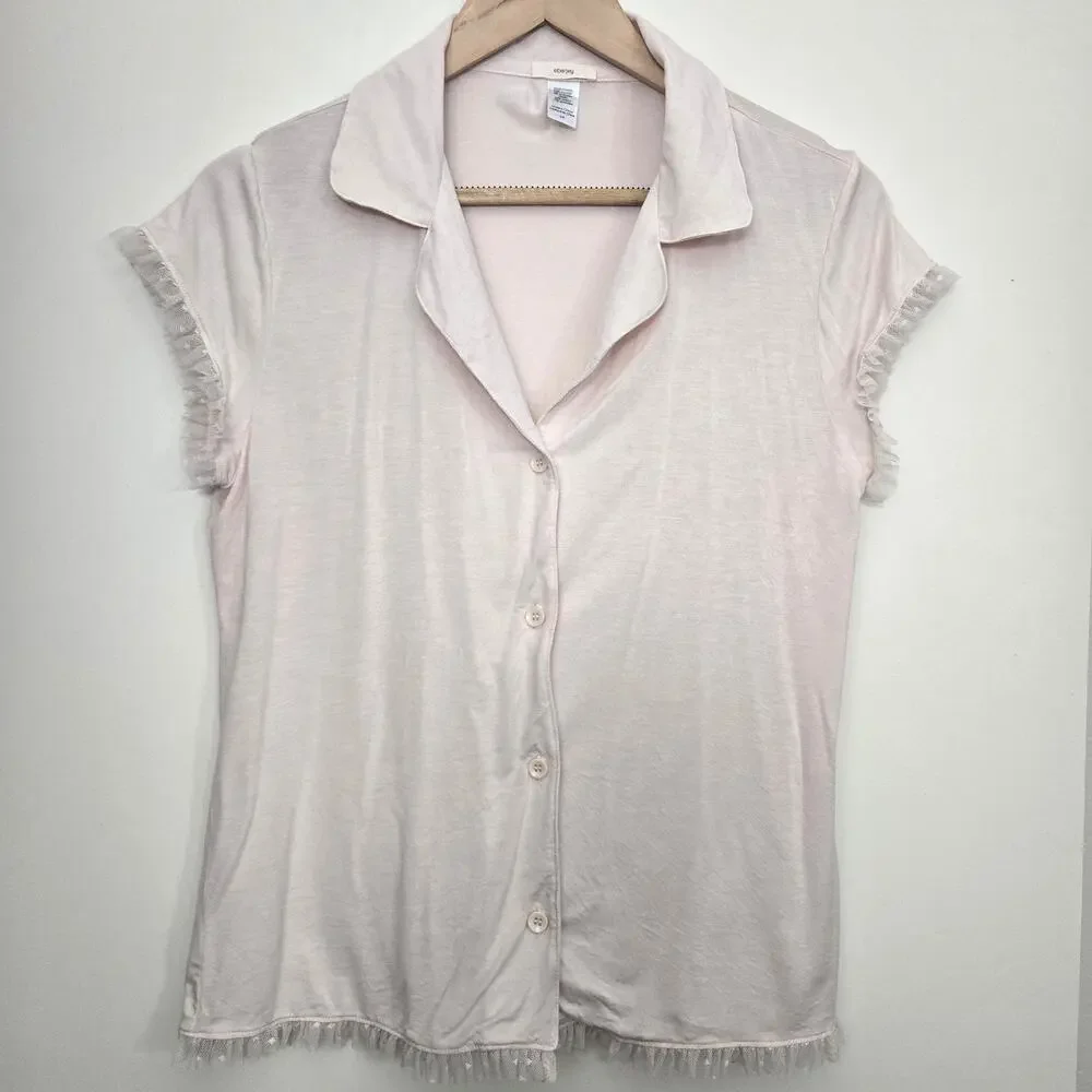 Eberjey Ruthie Short Sleeve Ruffle Pajama Top Size S Cream Modal Soft Cozy